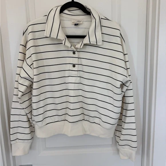 Universal Thread Cream Polo Sweater with Black Stripes - Picture 1 of 3